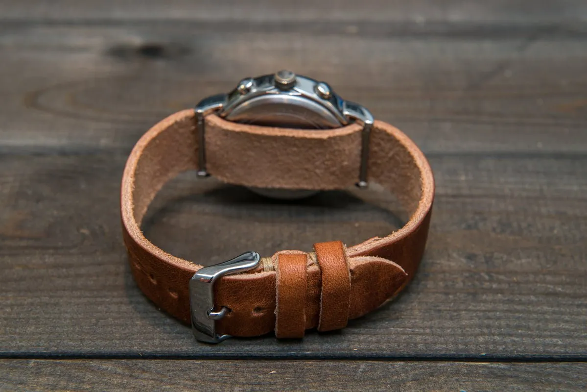 One-piece military watch band, Horween Dublin Cognac leather watch strap