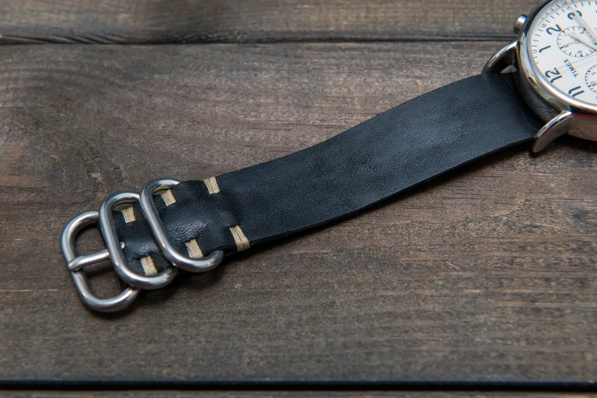 One-piece watch band, Horween Black Mustang Horse fronts