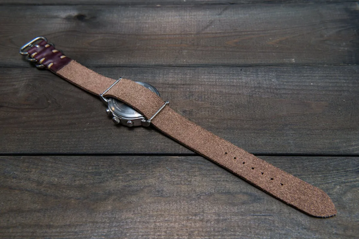 One-piece watch band, Horween Burgundy/ Chromexcel no 8. leather watch strap