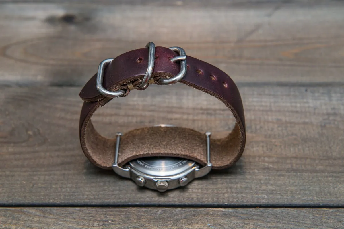 One-piece watch band, Horween Burgundy/ Chromexcel no 8. leather watch strap