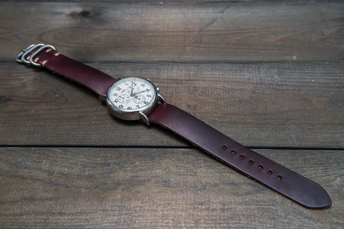 One-piece watch band, Horween Burgundy/ Chromexcel no 8. leather watch strap