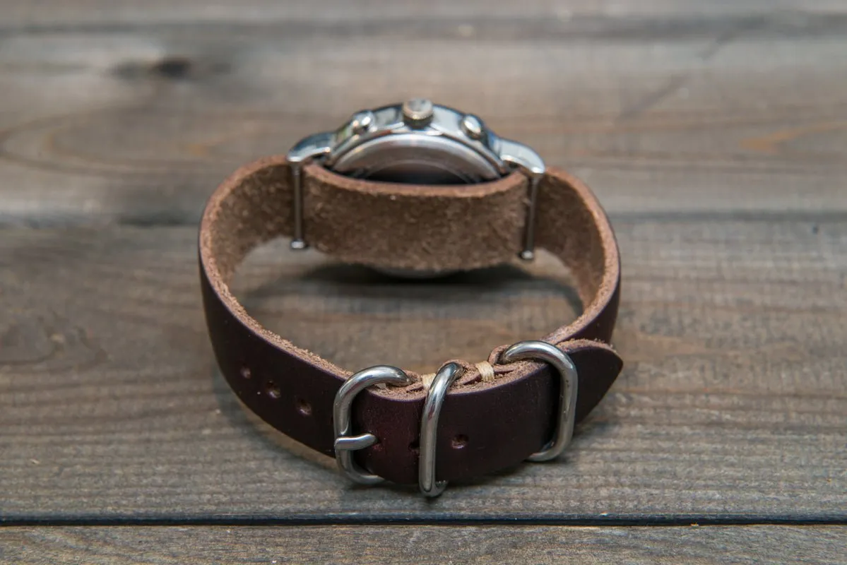 One-piece watch band, Horween Burgundy/ Chromexcel no 8. leather watch strap