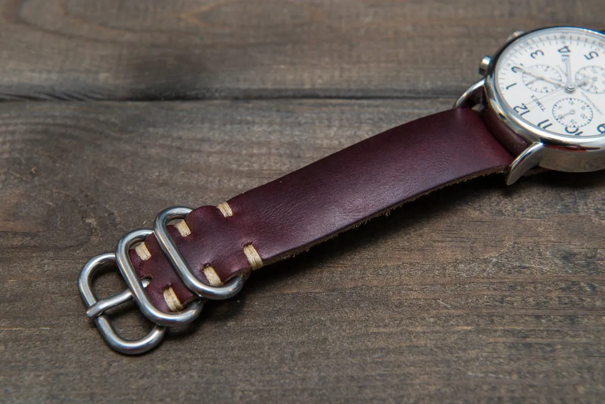 One-piece watch band, Horween Burgundy/ Chromexcel no 8. leather watch strap