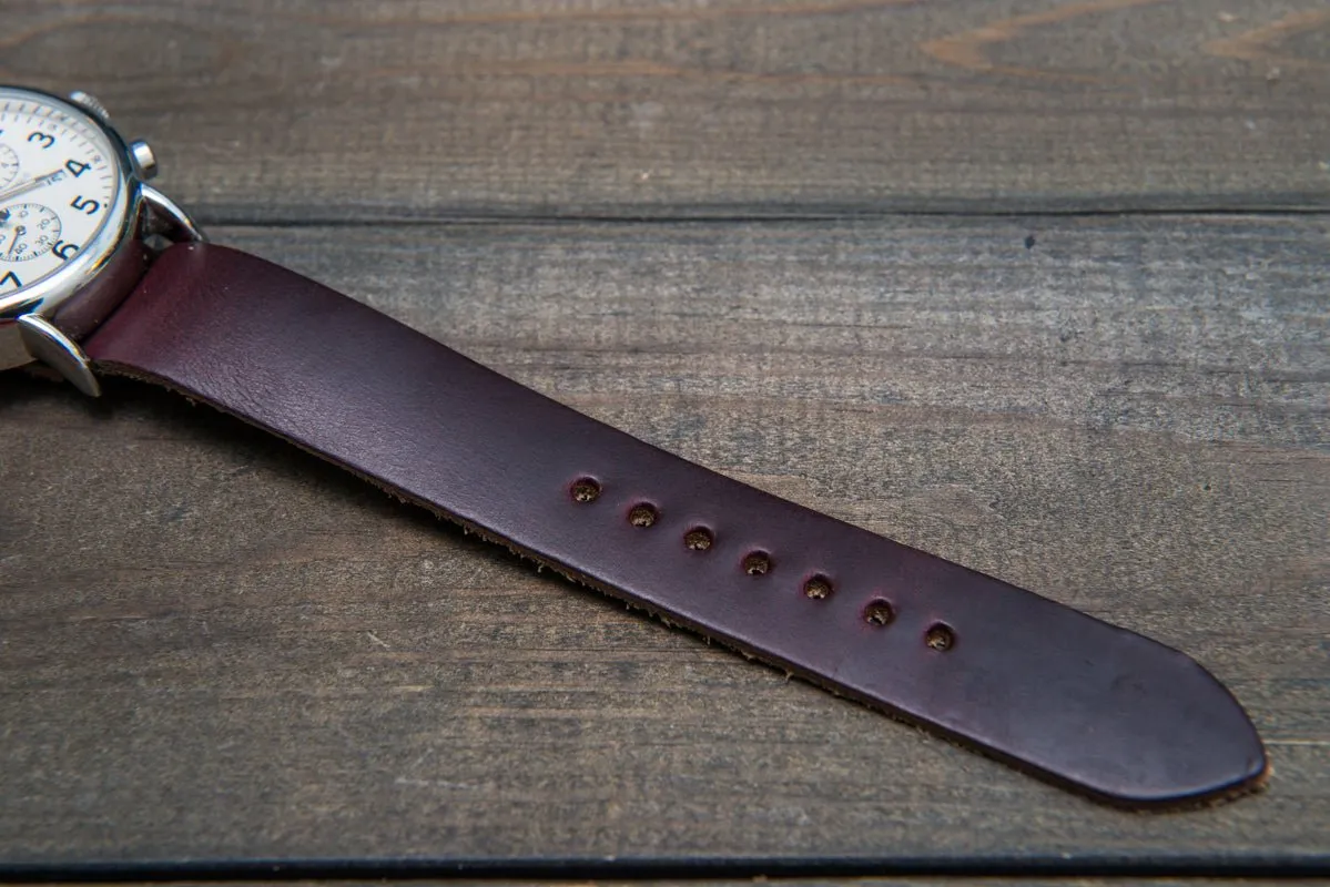 One-piece watch band, Horween Burgundy/ Chromexcel no 8. leather watch strap