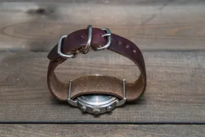 One-piece watch band, Horween Burgundy/ Chromexcel no 8. leather watch strap