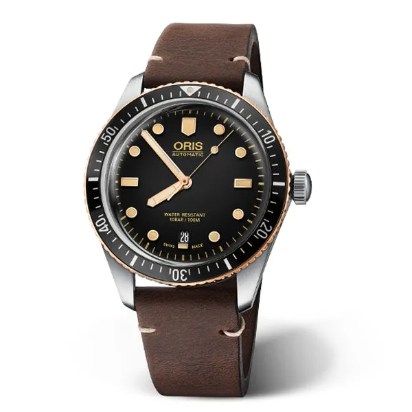 Oris Divers Sixty-Five - Black Dial & Brown Strap