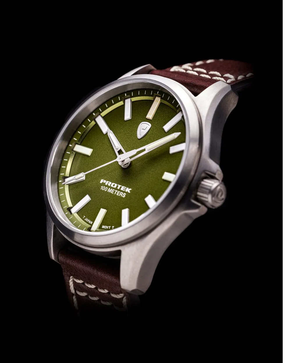 ProTek Field Series 3000 Tactical Watch | Green Dial, Dark Brown Leather Band