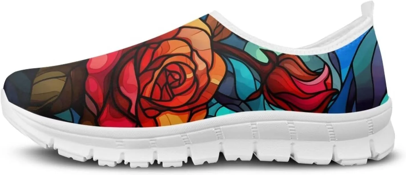 Rose Sneakers for Women Soft Low Top Casual Slip On Sneakers Breathable Non-Slip Athletic Holiday Walking Shoes for Teen Girls US 5.5-11.5