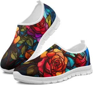 Rose Sneakers for Women Soft Low Top Casual Slip On Sneakers Breathable Non-Slip Athletic Holiday Walking Shoes for Teen Girls US 5.5-11.5