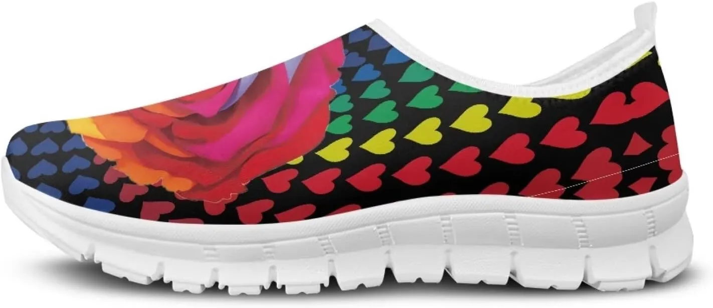 Rose Sneakers for Women Soft Low Top Casual Slip On Sneakers Breathable Non-Slip Athletic Holiday Walking Shoes for Teen Girls US 5.5-11.5