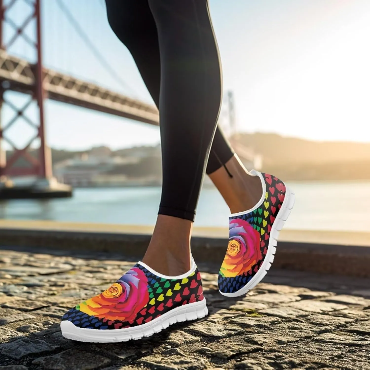 Rose Sneakers for Women Soft Low Top Casual Slip On Sneakers Breathable Non-Slip Athletic Holiday Walking Shoes for Teen Girls US 5.5-11.5