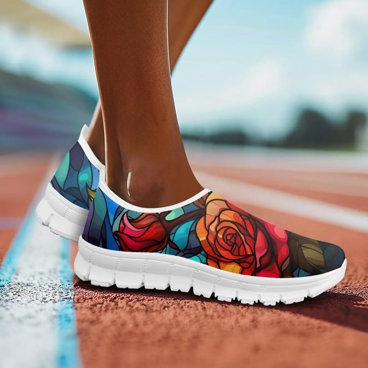 Rose Sneakers for Women Soft Low Top Casual Slip On Sneakers Breathable Non-Slip Athletic Holiday Walking Shoes for Teen Girls US 5.5-11.5
