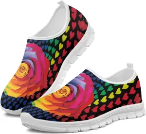 Rose Sneakers for Women Soft Low Top Casual Slip On Sneakers Breathable Non-Slip Athletic Holiday Walking Shoes for Teen Girls US 5.5-11.5