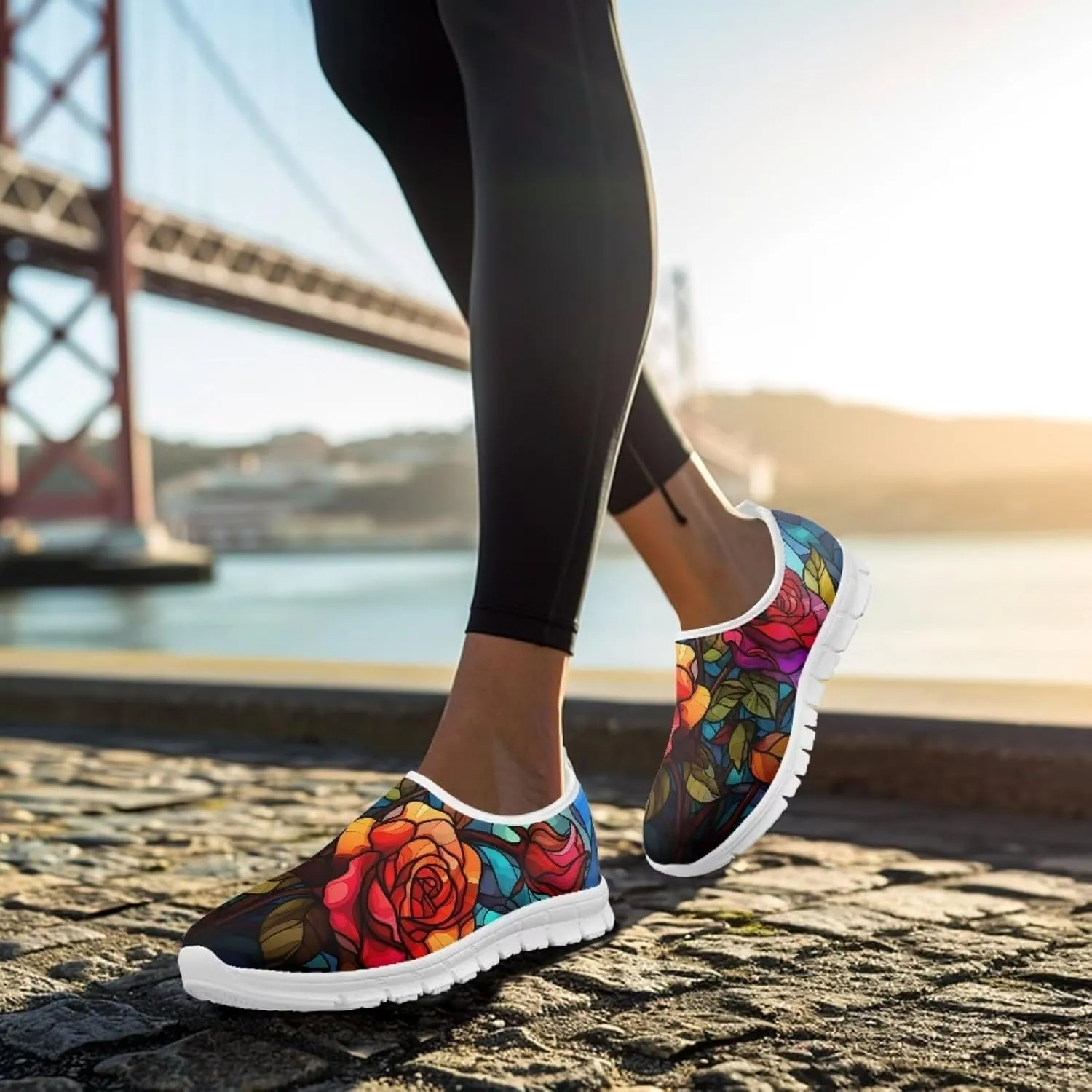 Rose Sneakers for Women Soft Low Top Casual Slip On Sneakers Breathable Non-Slip Athletic Holiday Walking Shoes for Teen Girls US 5.5-11.5