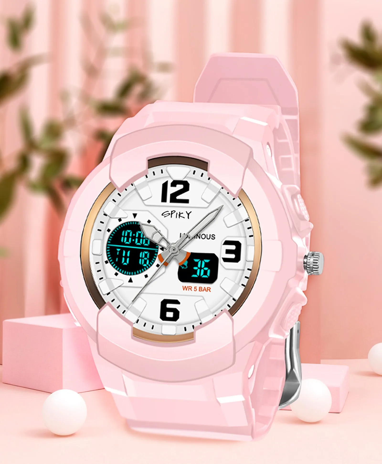 Spiky Analog & Digital Sporty Watch - Pink