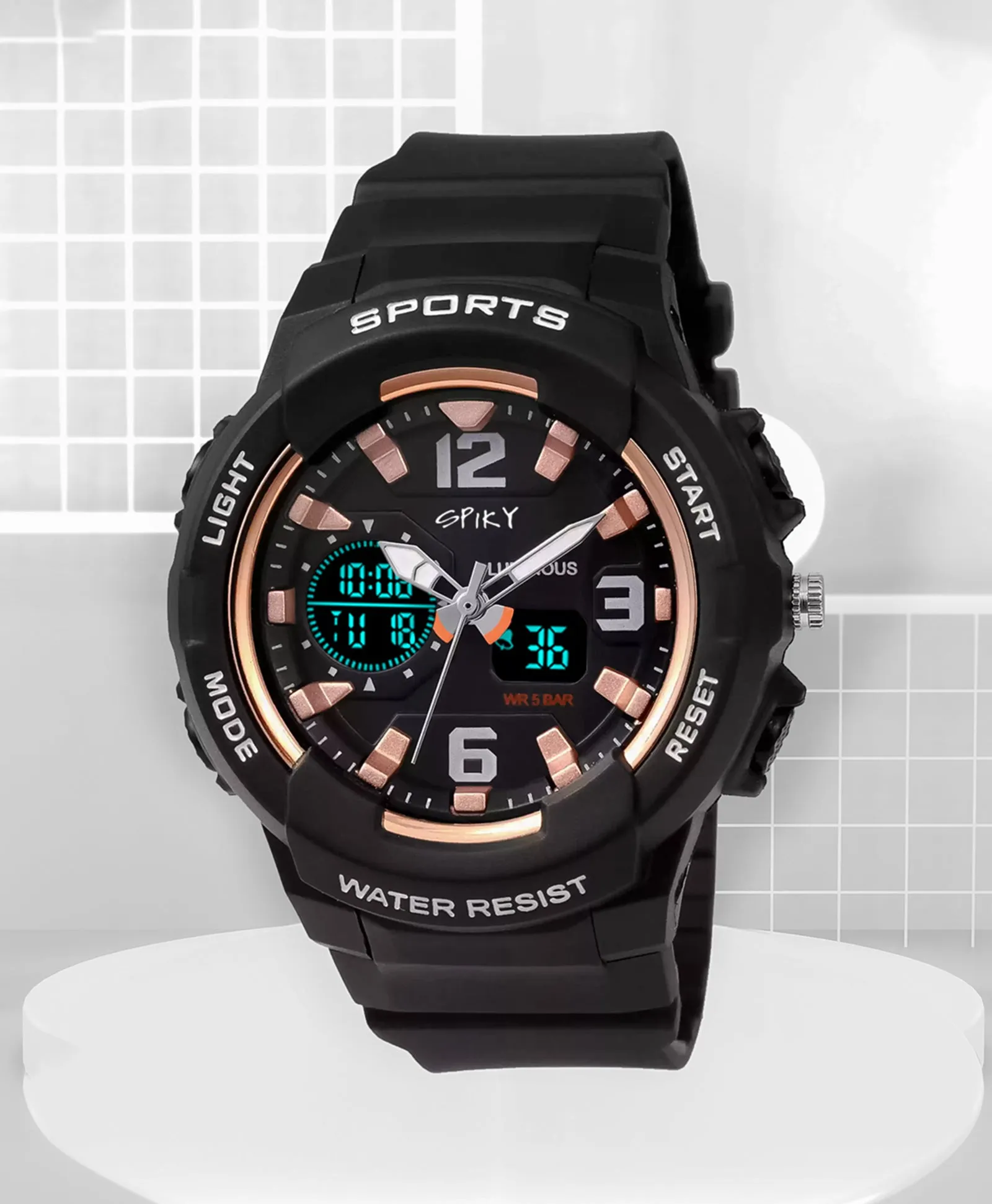 Spiky Analog & Digital Sporty Watch - Pink