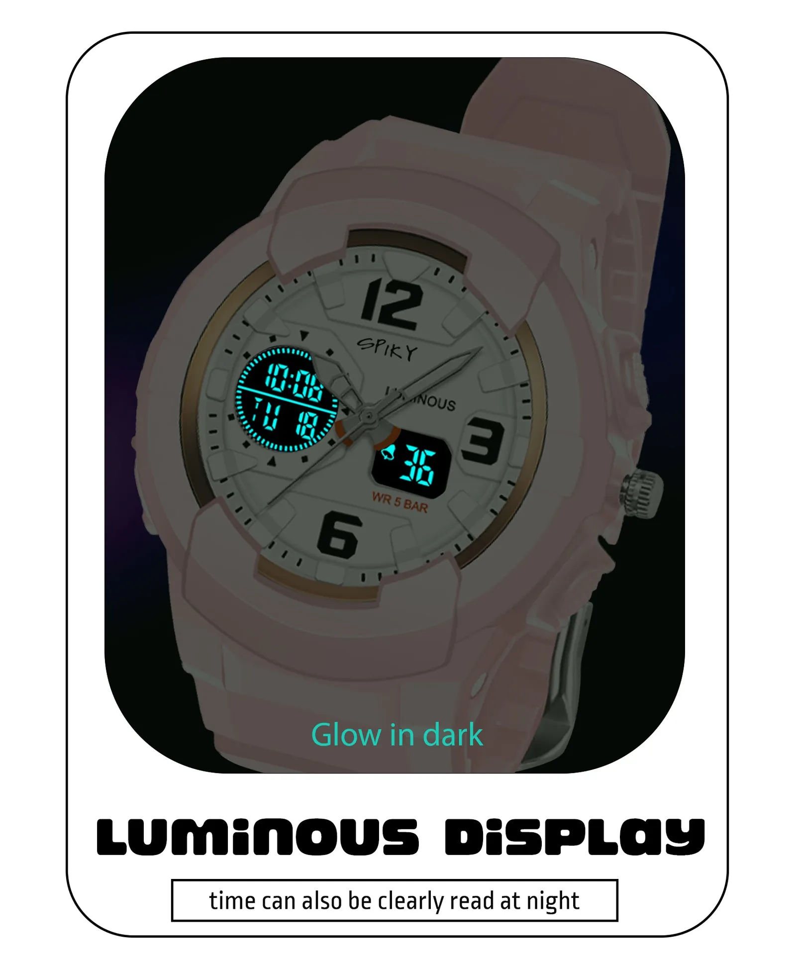 Spiky Analog & Digital Sporty Watch - Pink