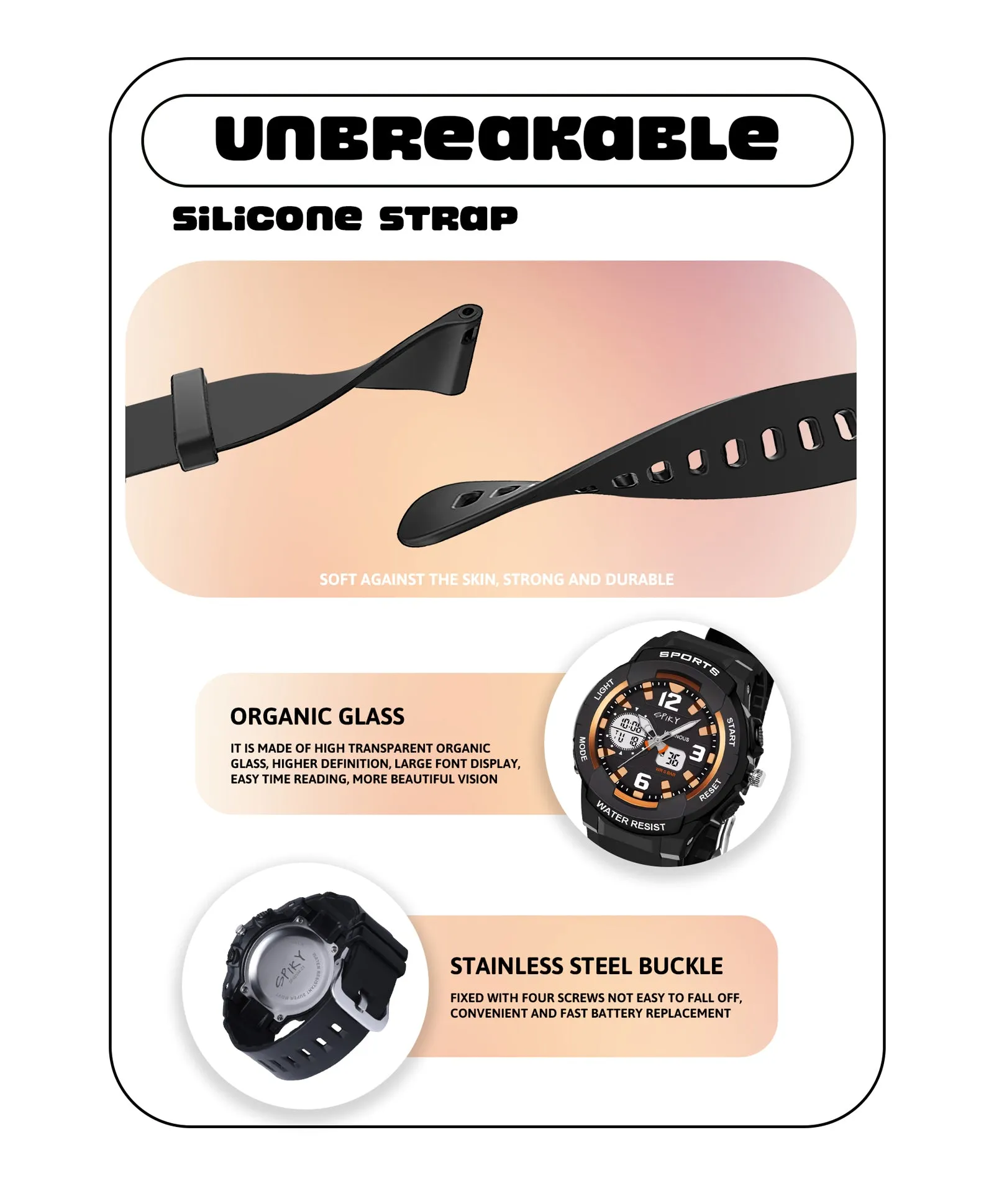 Spiky Analog & Digital Sporty Watch - Pink