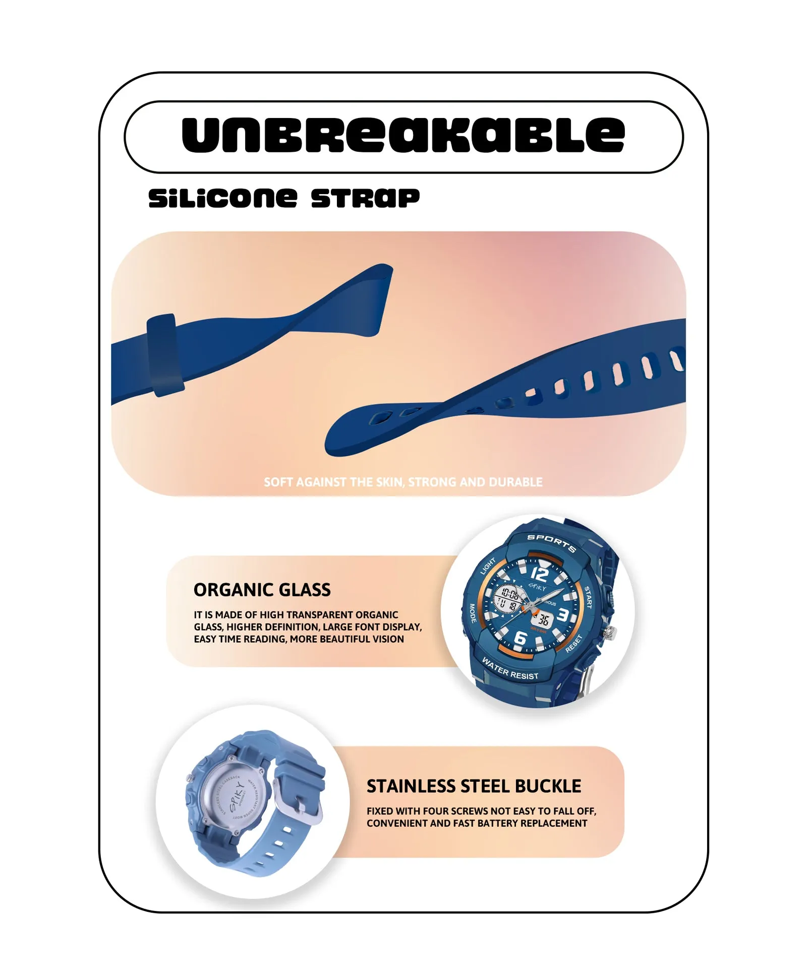 Spiky Analog & Digital Sporty Watch - Pink