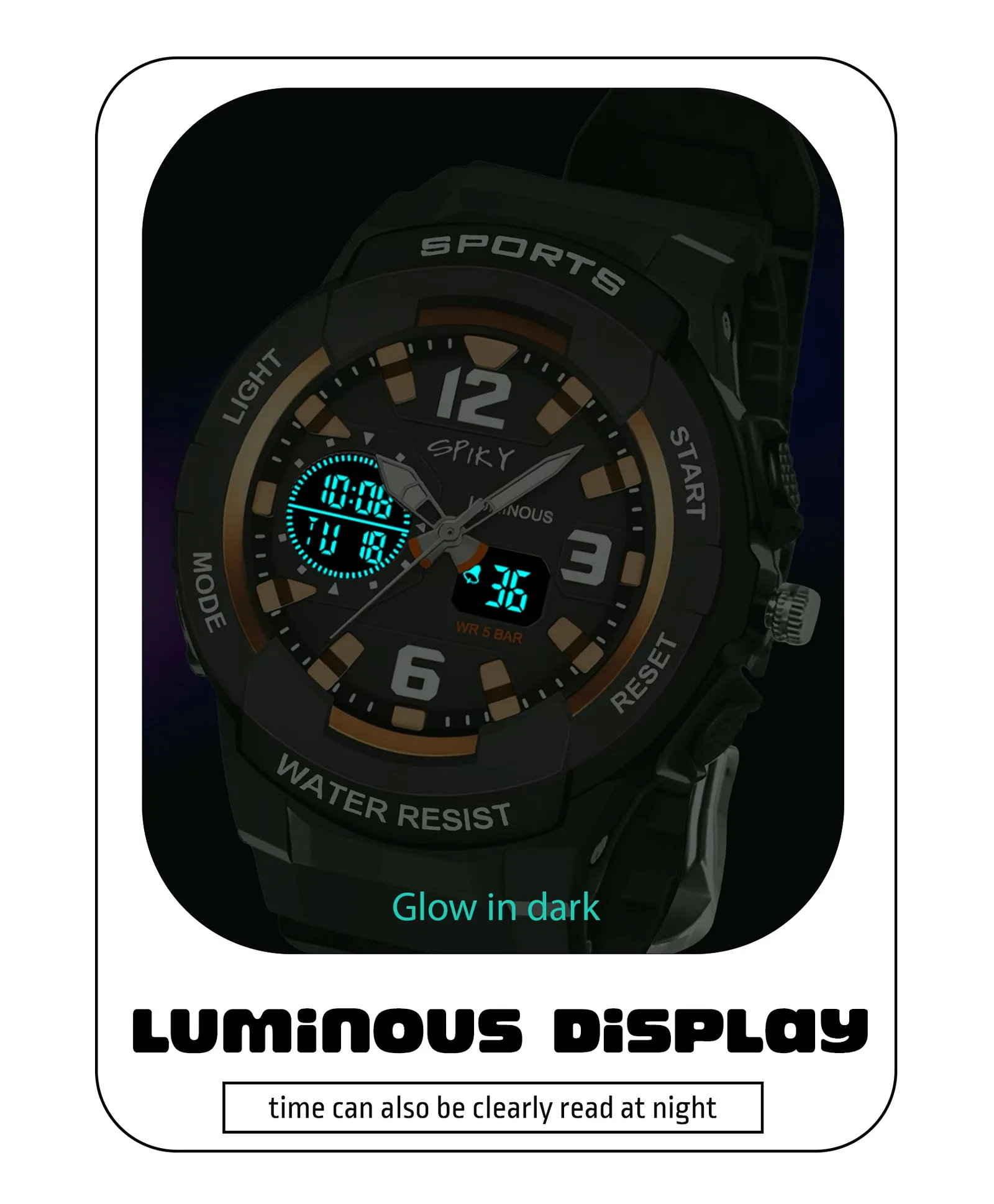 Spiky Analog & Digital Sporty Watch - Pink