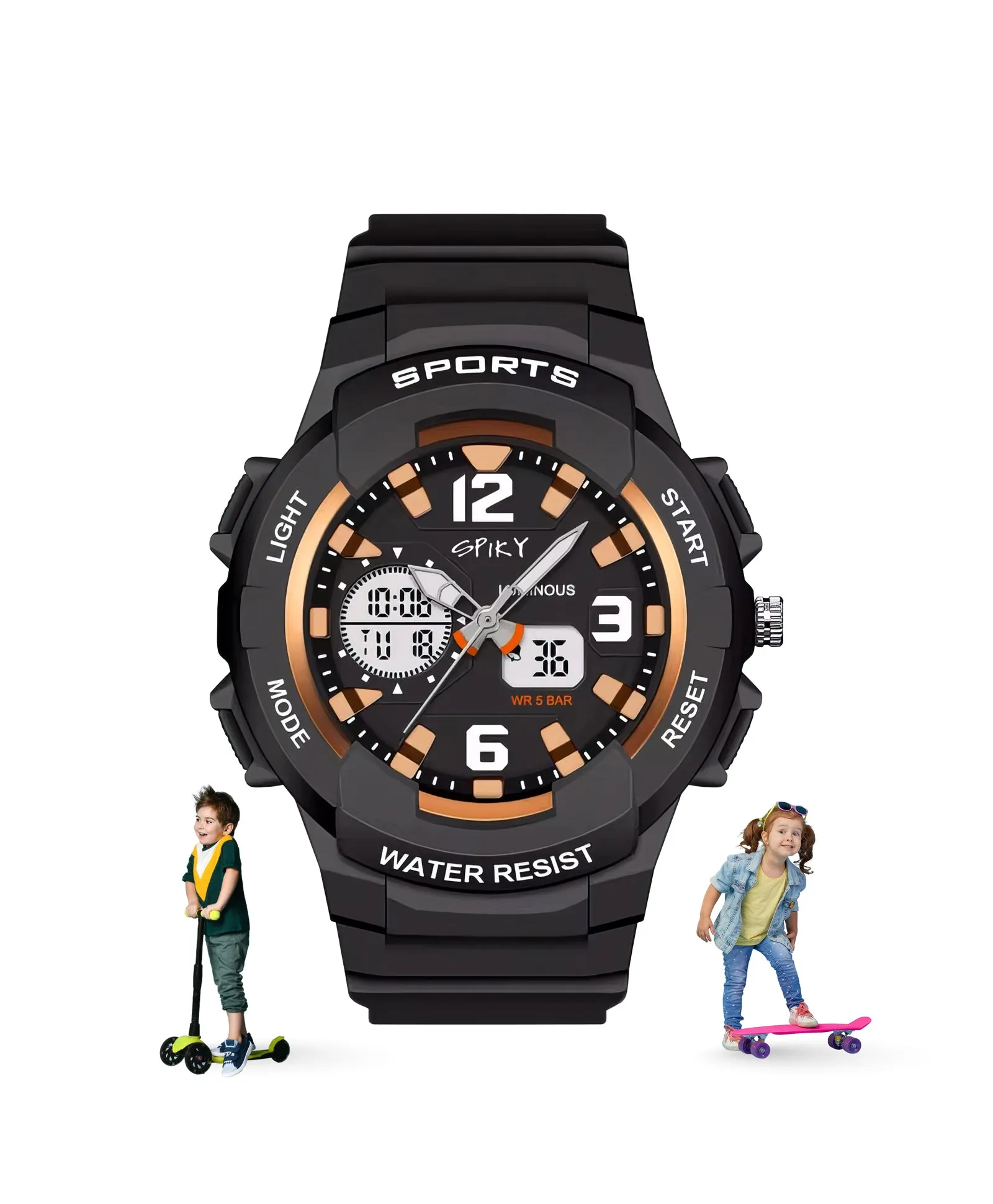 Spiky Analog & Digital Sporty Watch - Pink