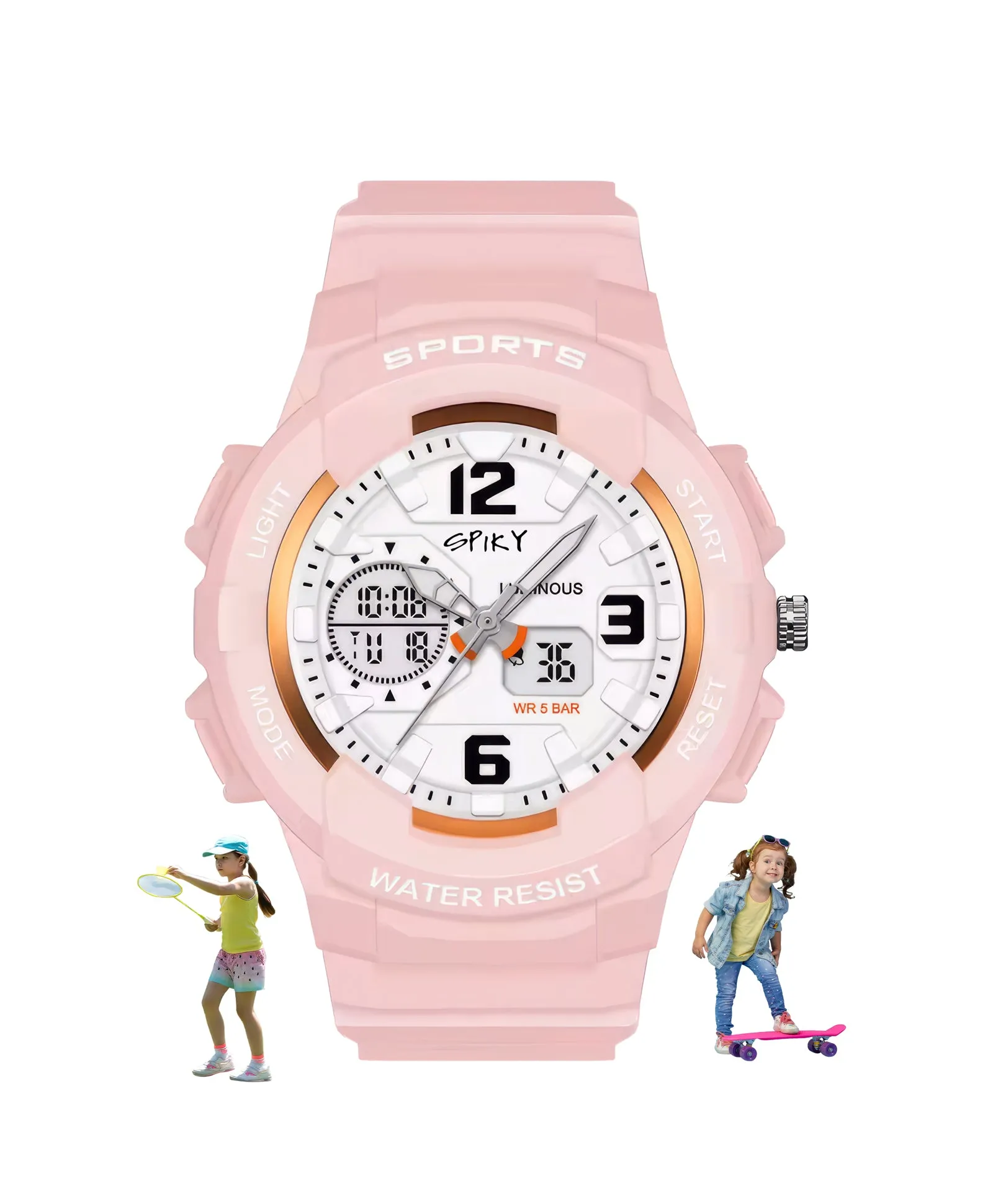 Spiky Analog & Digital Sporty Watch - Pink