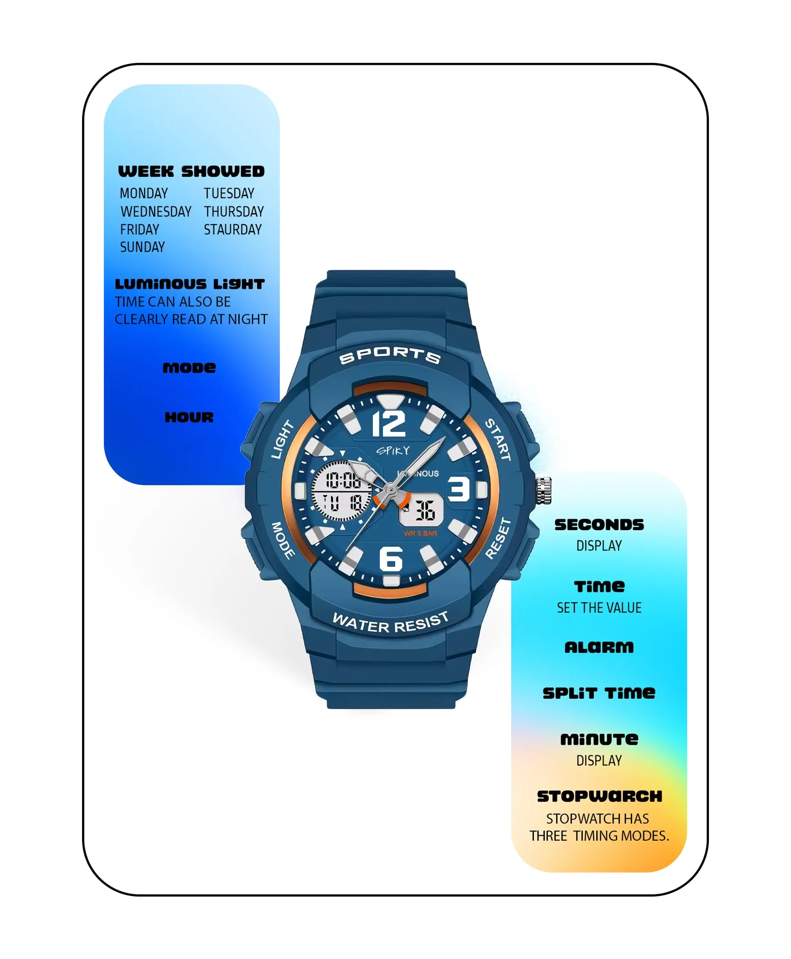 Spiky Analog & Digital Sporty Watch - Pink