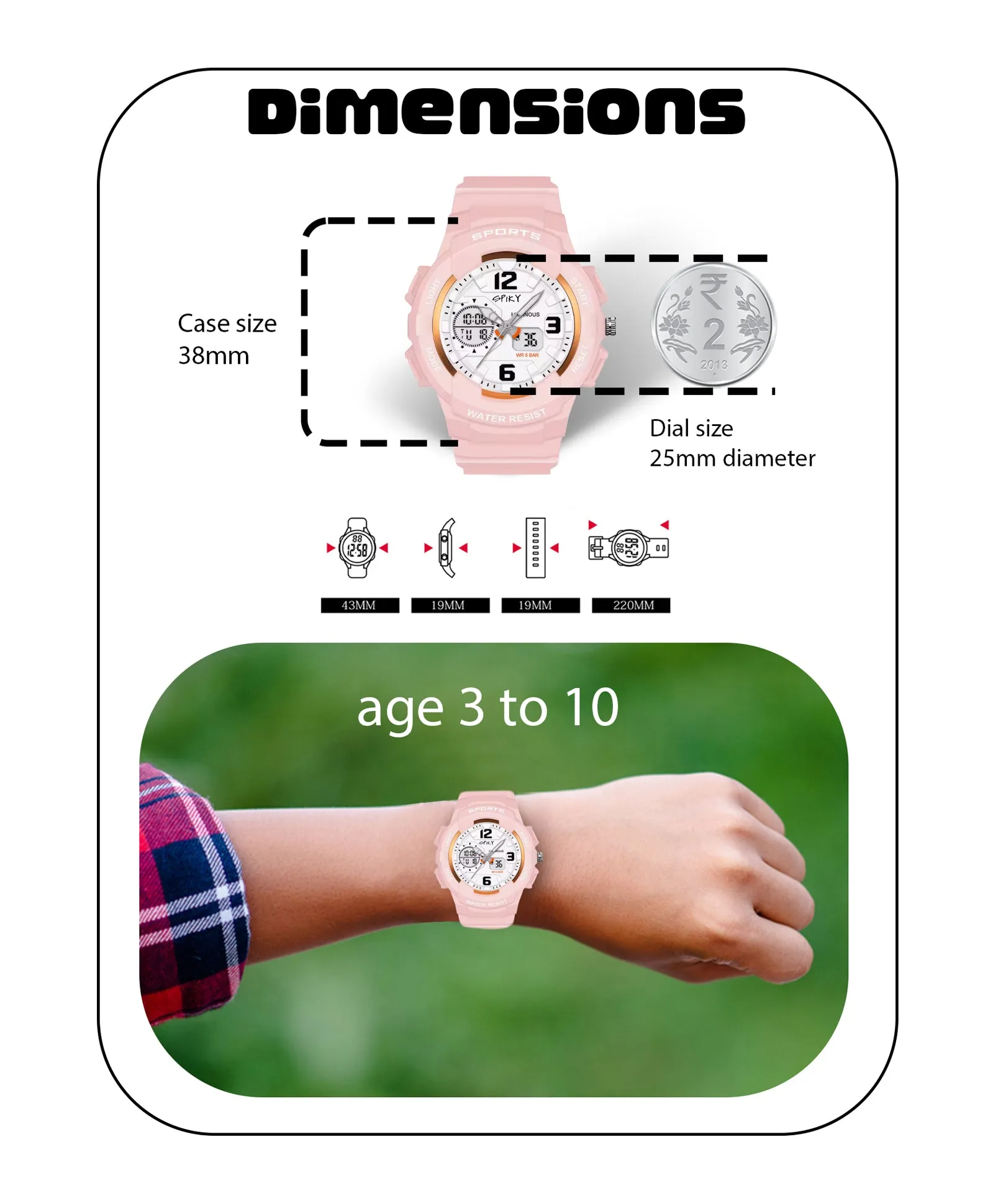Spiky Analog & Digital Sporty Watch - Pink