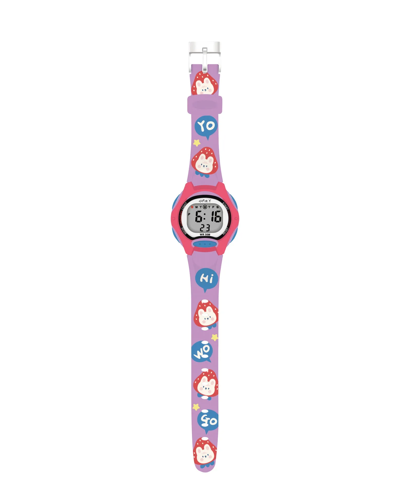 Spiky Eva18 Printed Strap Round Sports Digital Watch - Purple