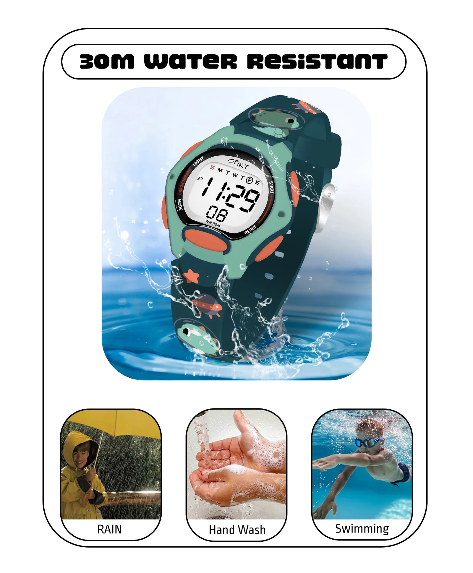 Spiky Eva18 Printed Strap Round Sports Digital Watch - Purple