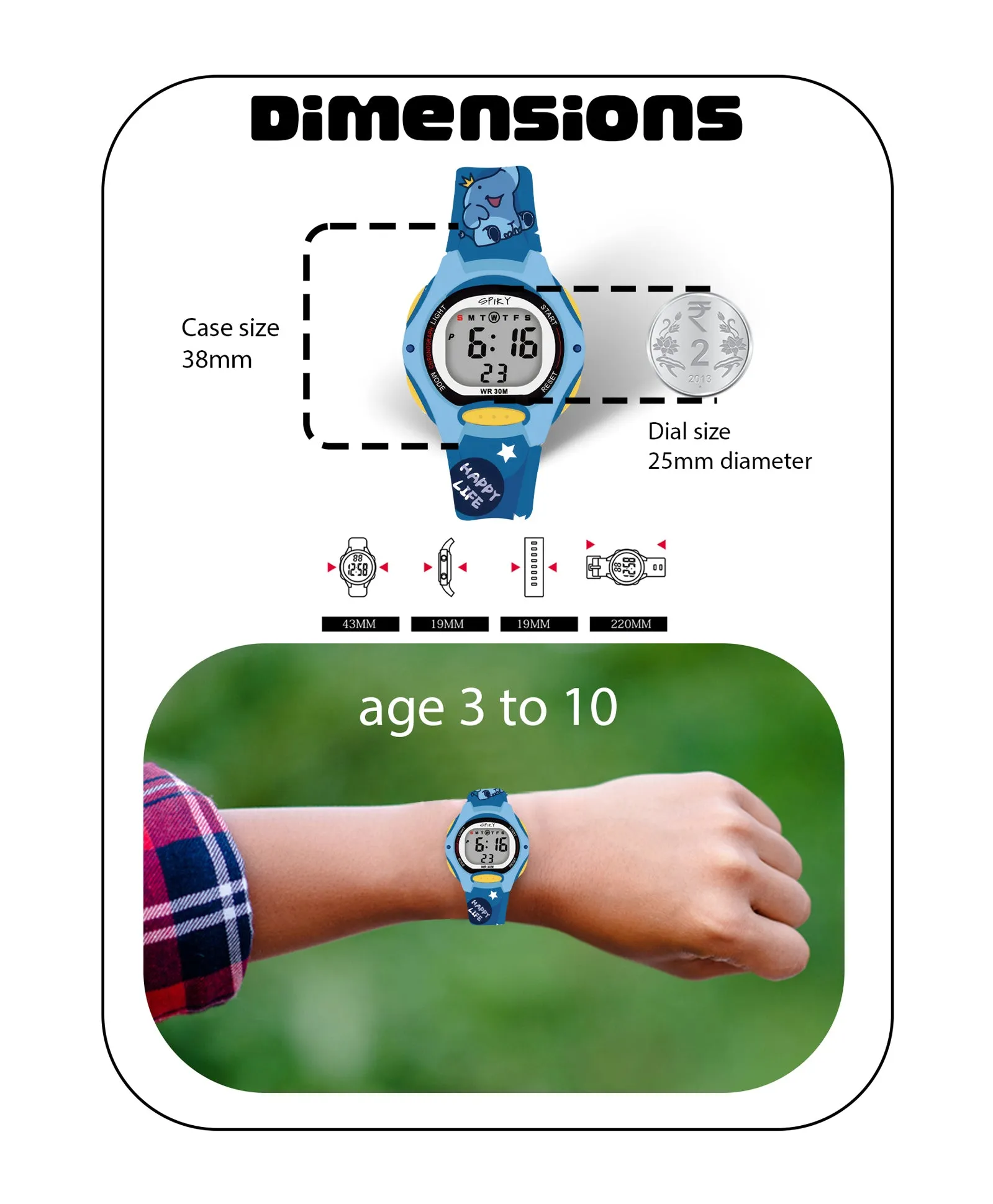 Spiky Eva18 Printed Strap Round Sports Digital Watch - Purple