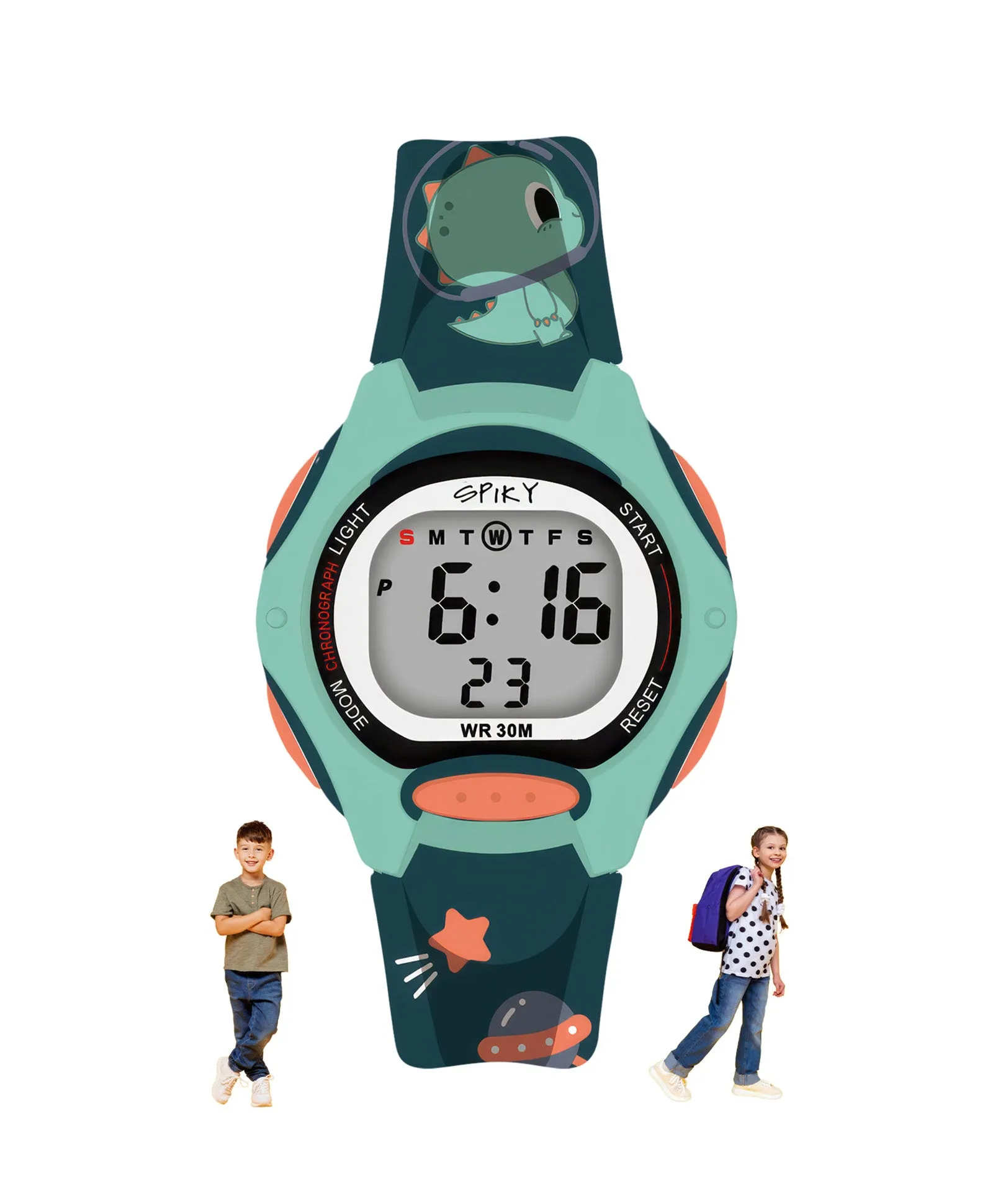 Spiky Eva18 Printed Strap Round Sports Digital Watch - Purple