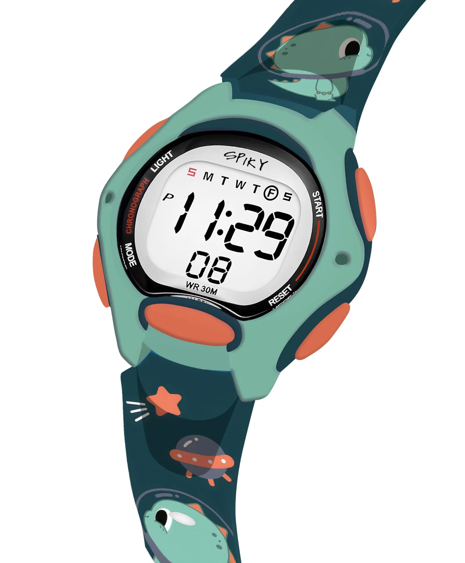 Spiky Eva18 Printed Strap Round Sports Digital Watch - Purple
