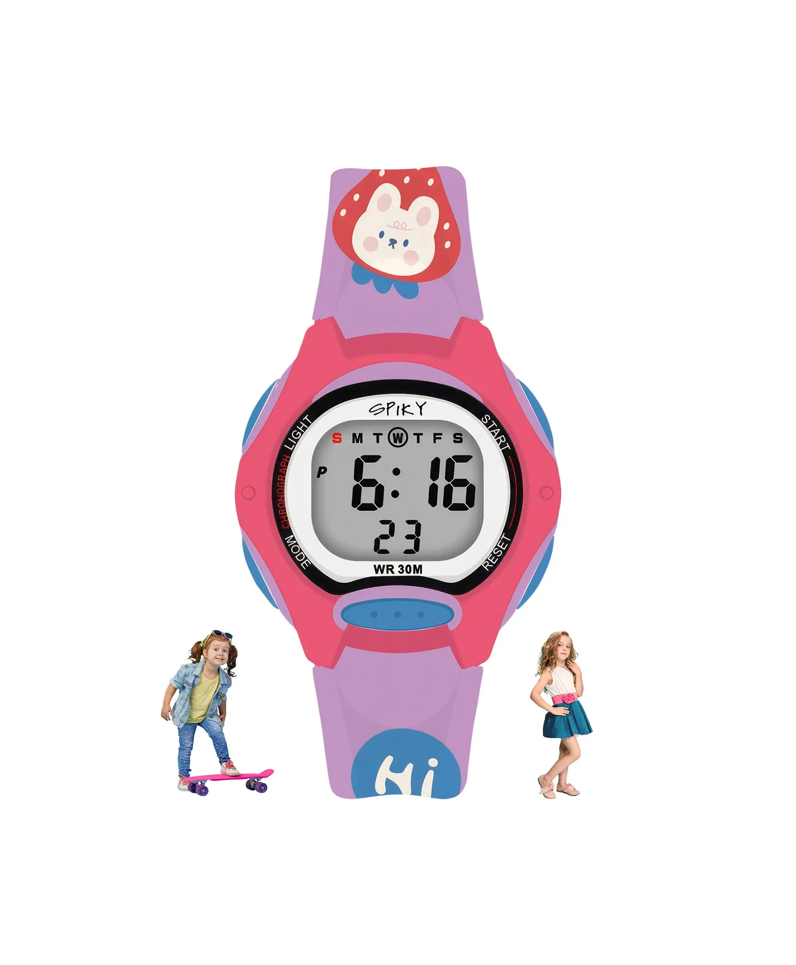 Spiky Eva18 Printed Strap Round Sports Digital Watch - Purple
