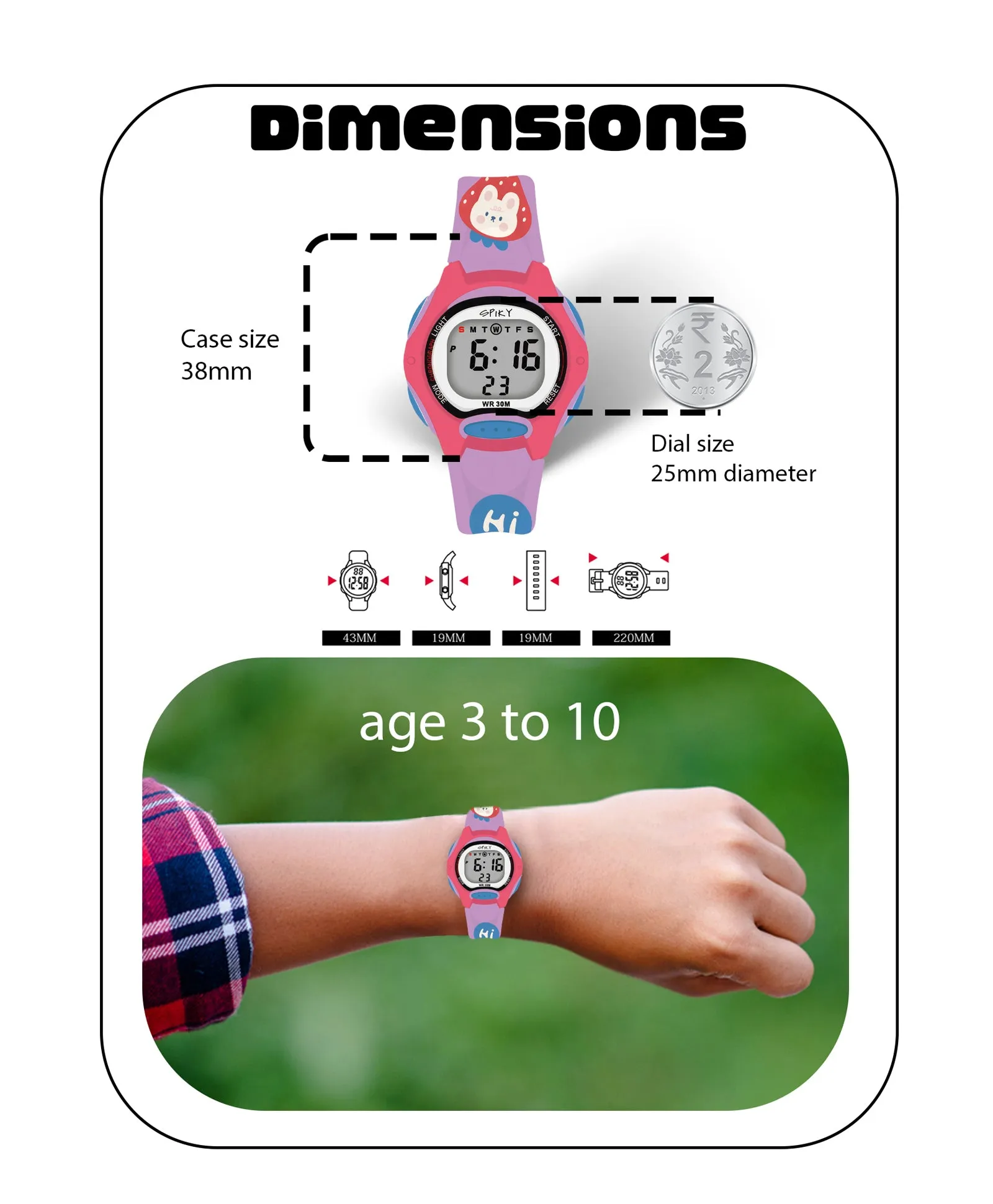 Spiky Eva18 Printed Strap Round Sports Digital Watch - Purple