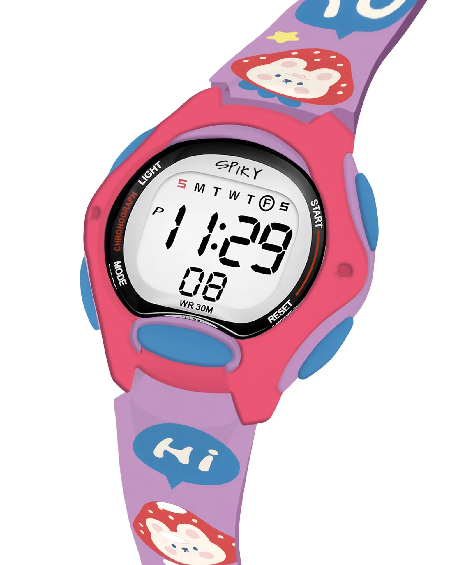 Spiky Eva18 Printed Strap Round Sports Digital Watch - Purple