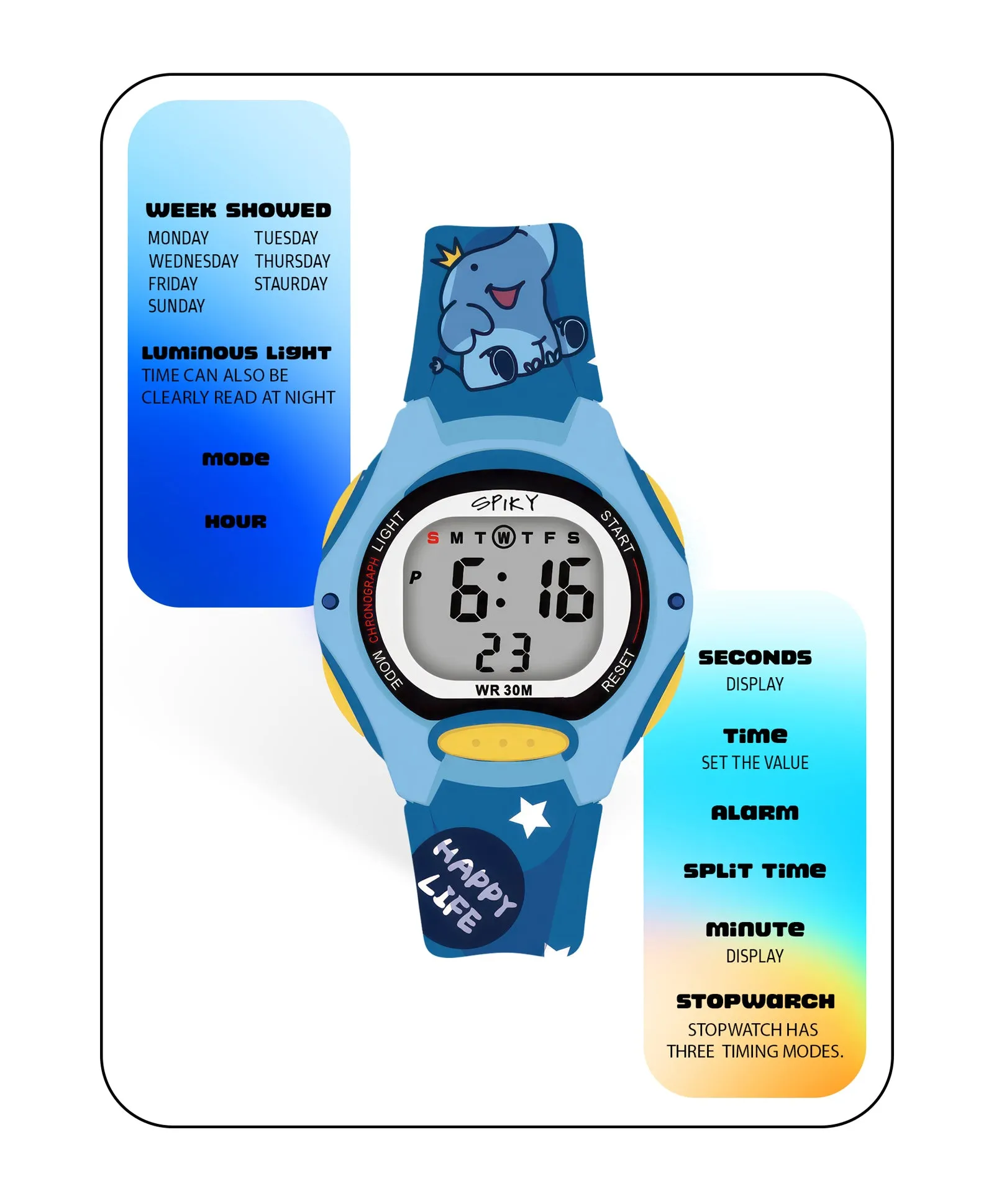 Spiky Eva18 Printed Strap Round Sports Digital Watch - Purple