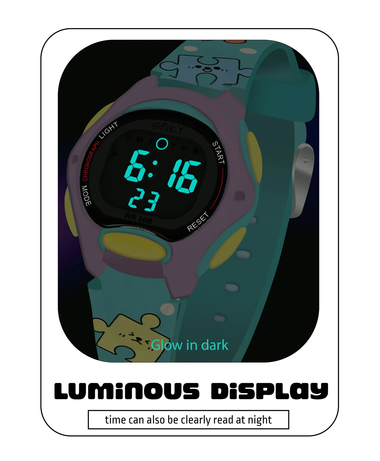 Spiky Eva18 Printed Strap Round Sports Digital Watch - Purple