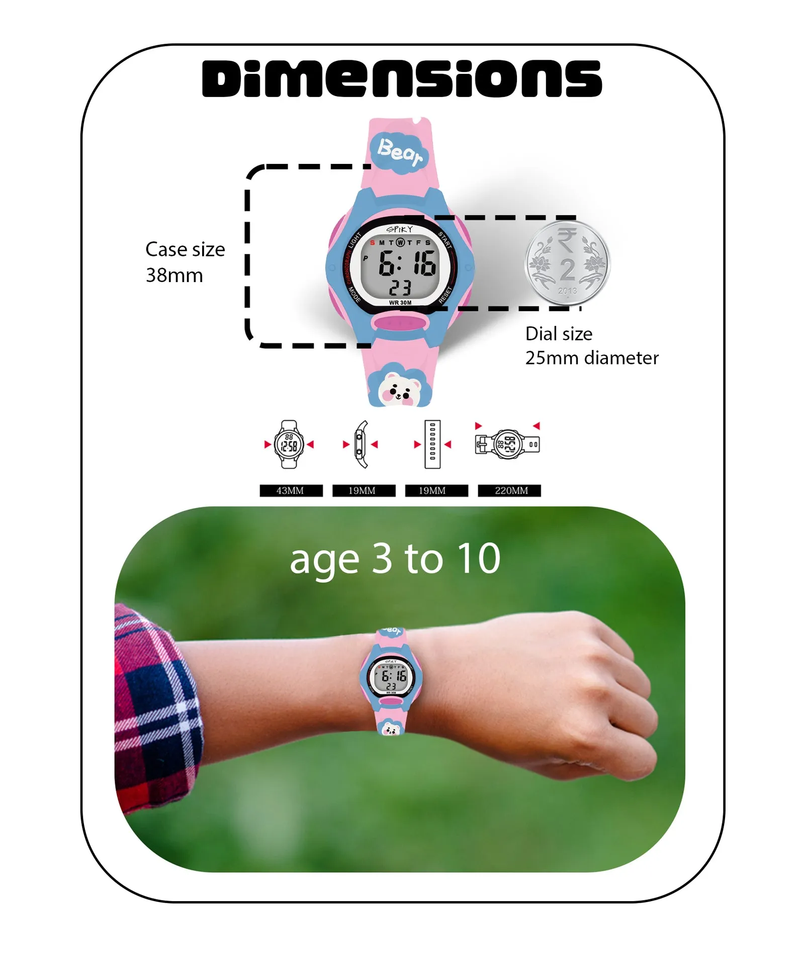 Spiky Eva18 Printed Strap Round Sports Digital Watch - Purple