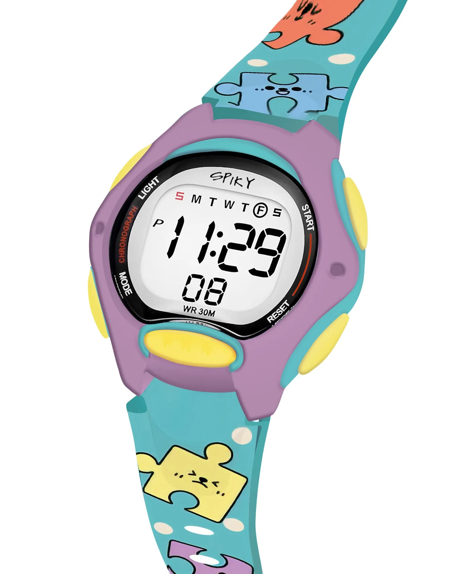 Spiky Eva18 Printed Strap Round Sports Digital Watch - Purple
