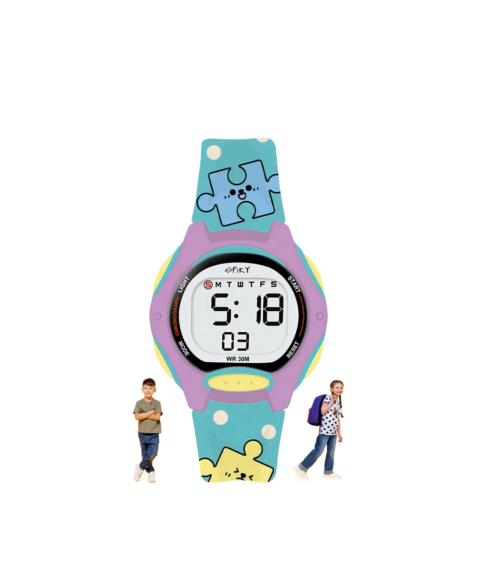 Spiky Eva18 Printed Strap Round Sports Digital Watch - Purple