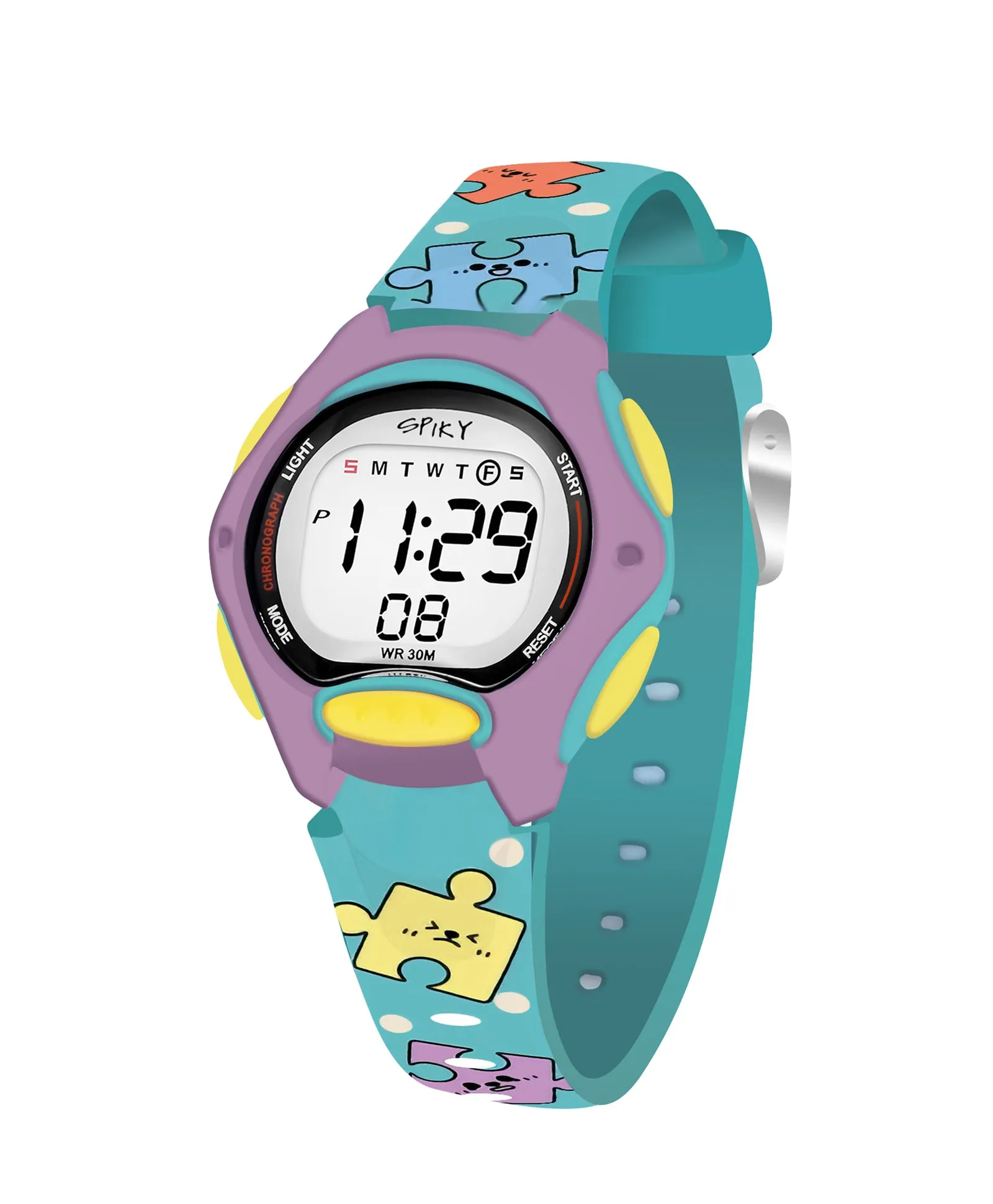 Spiky Eva18 Printed Strap Round Sports Digital Watch - Purple