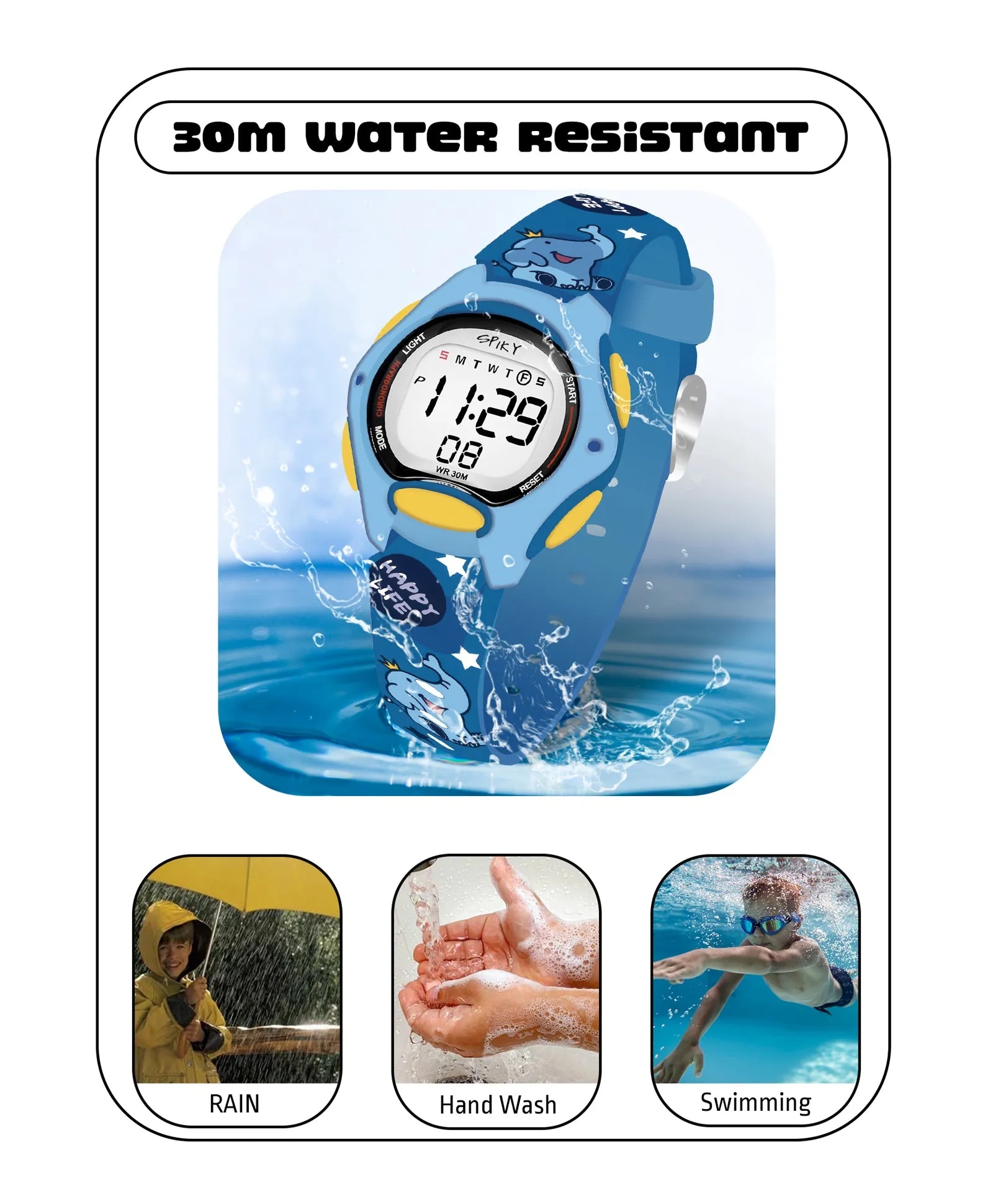 Spiky Eva18 Printed Strap Round Sports Digital Watch - Purple