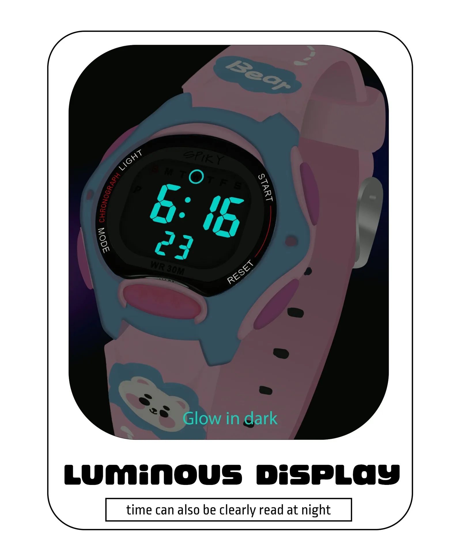 Spiky Eva18 Printed Strap Round Sports Digital Watch - Purple