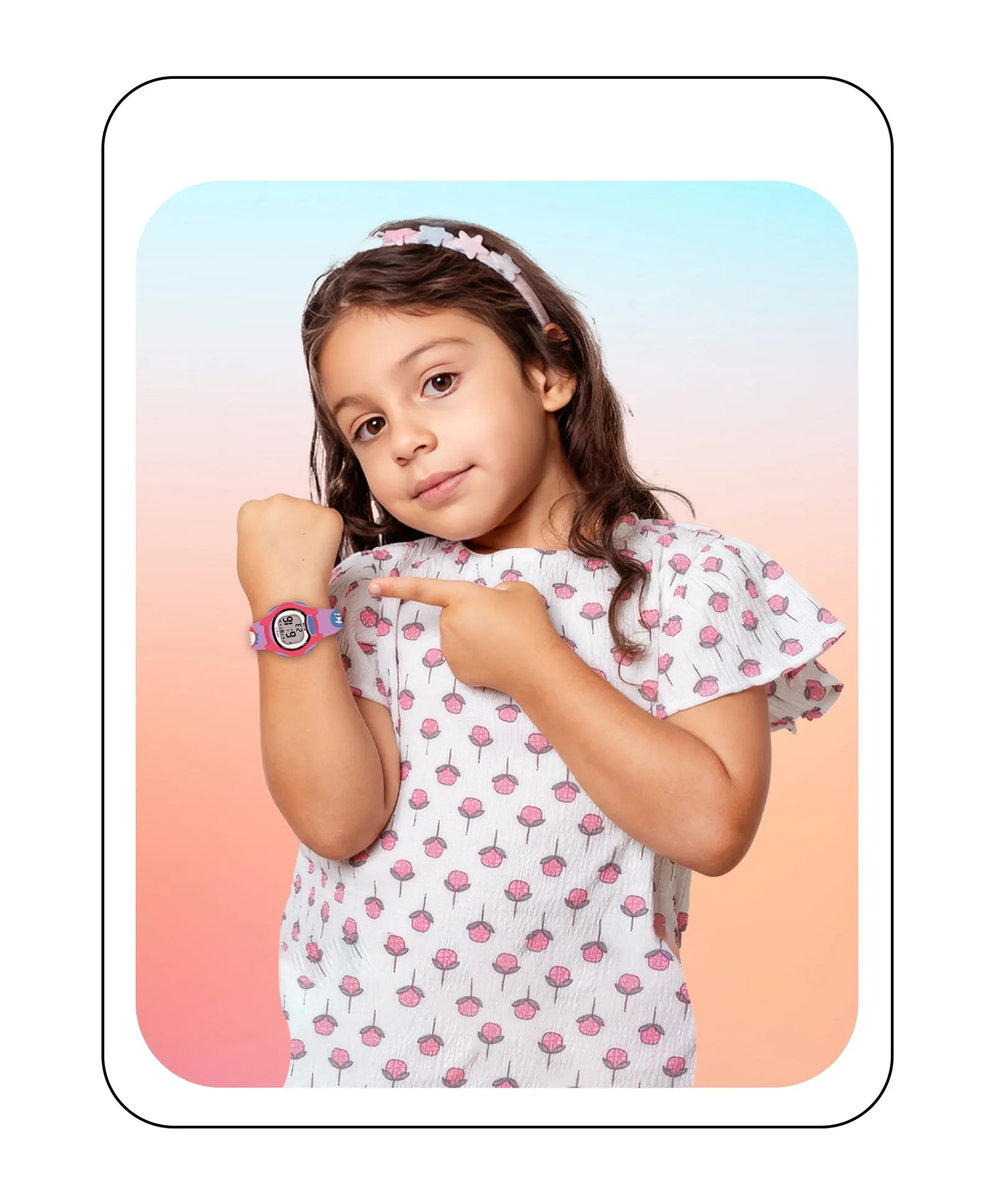 Spiky Eva18 Printed Strap Round Sports Digital Watch - Purple