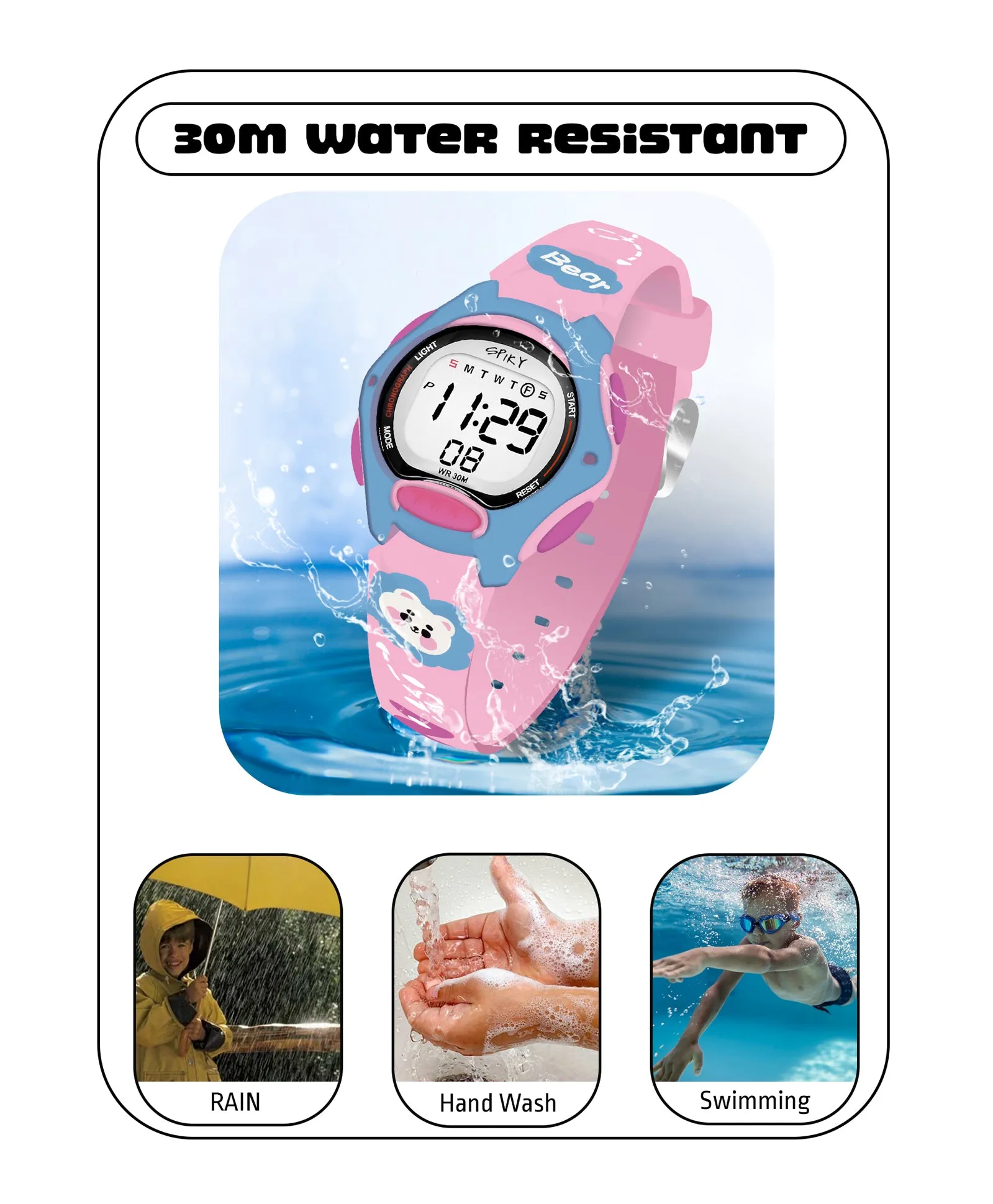 Spiky Eva18 Printed Strap Round Sports Digital Watch - Purple