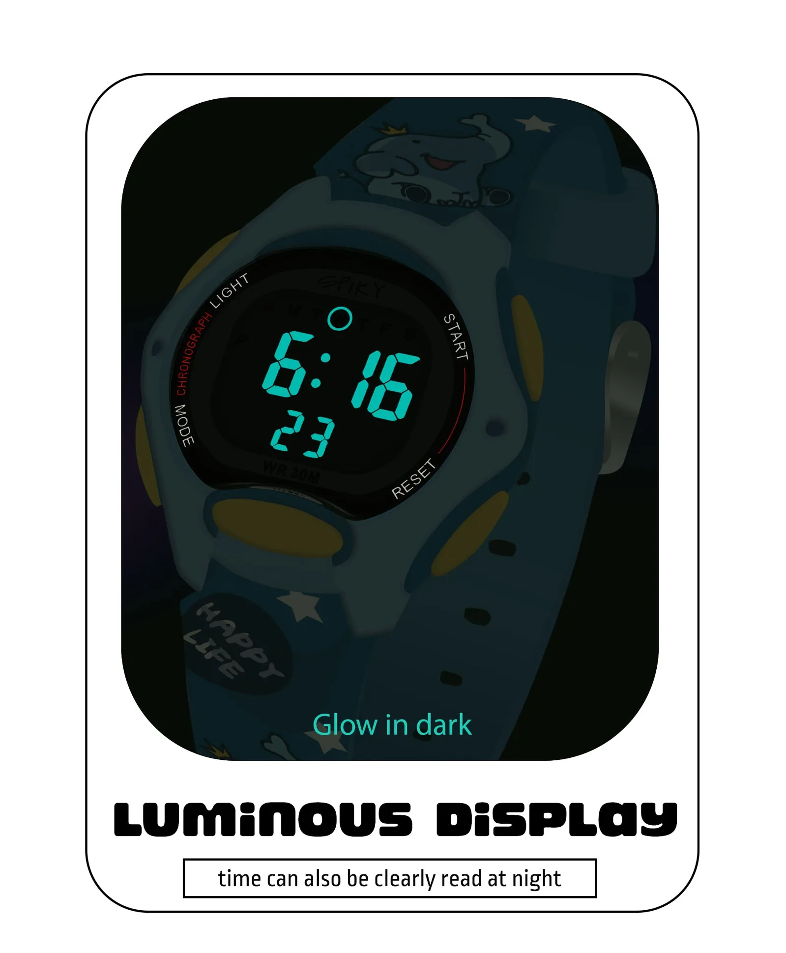 Spiky Eva18 Printed Strap Round Sports Digital Watch - Purple