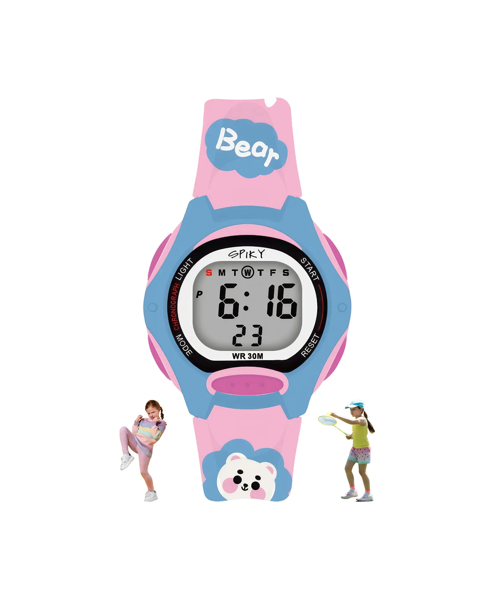 Spiky Eva18 Printed Strap Round Sports Digital Watch - Purple