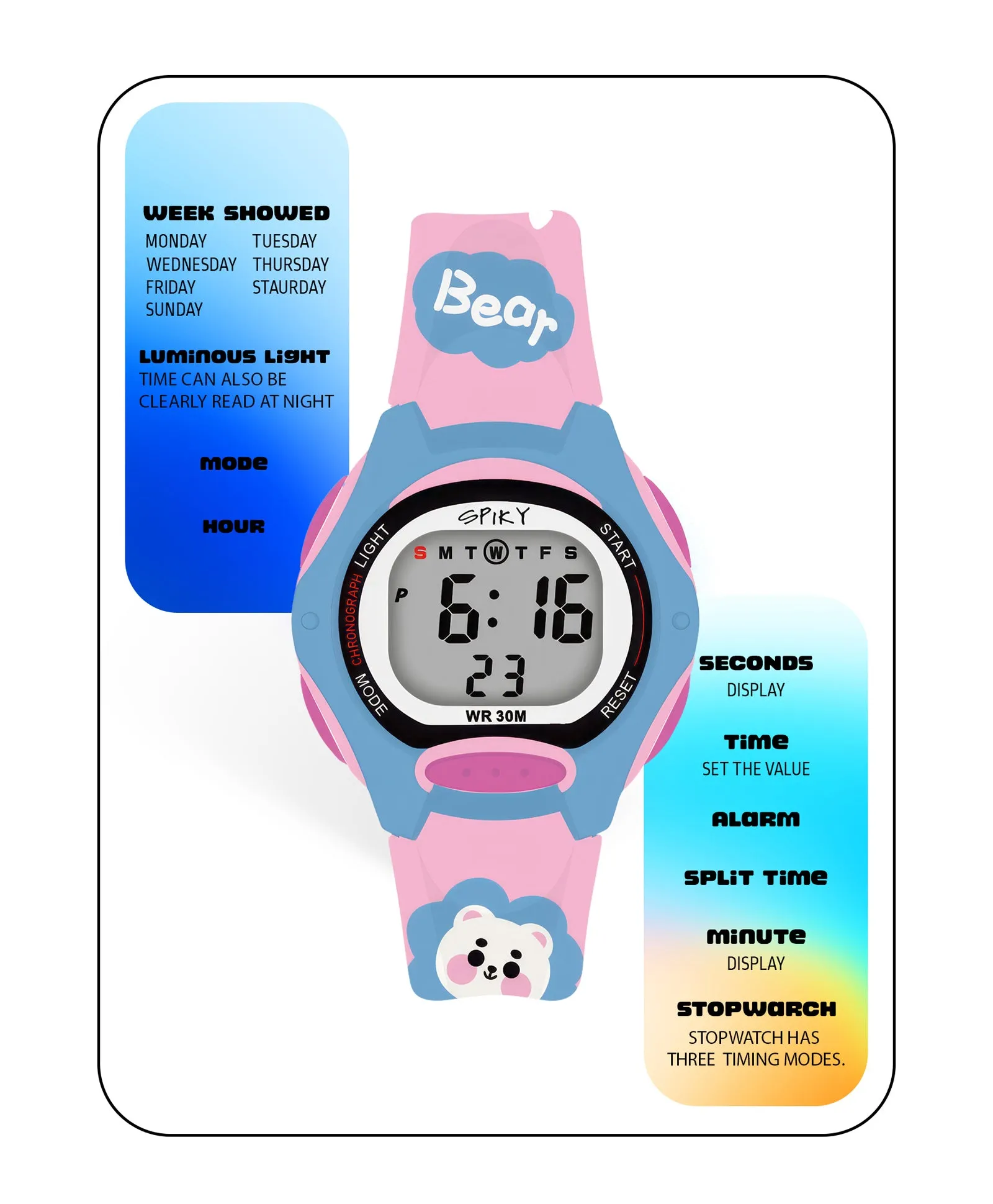 Spiky Eva18 Printed Strap Round Sports Digital Watch - Purple
