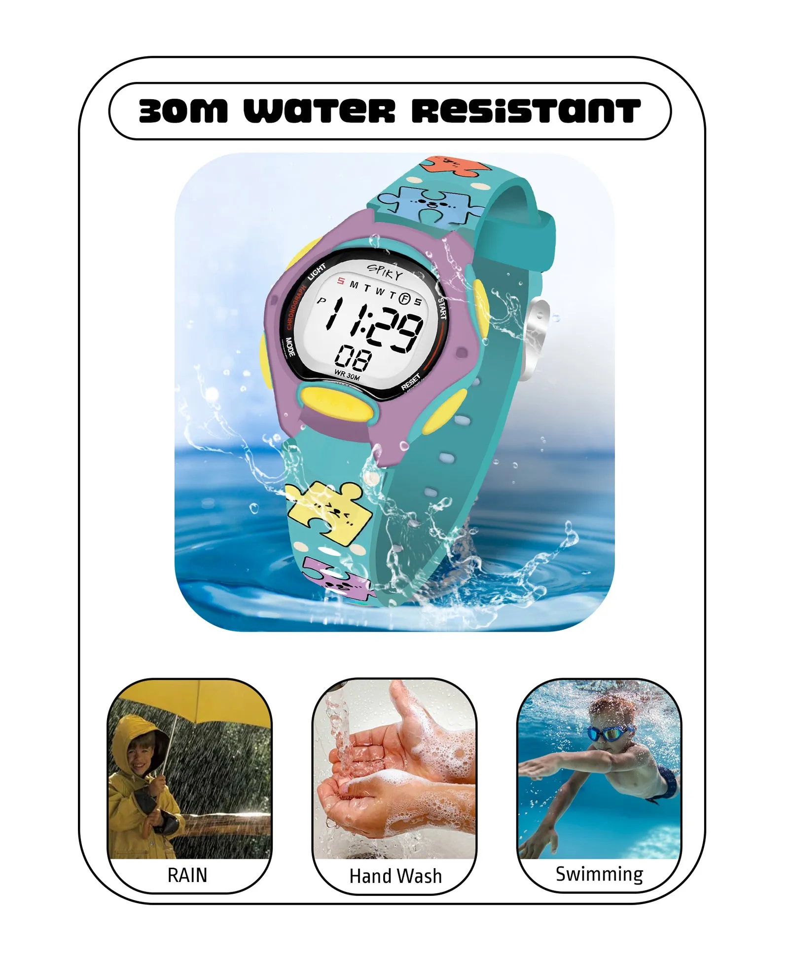 Spiky Eva18 Printed Strap Round Sports Digital Watch - Purple